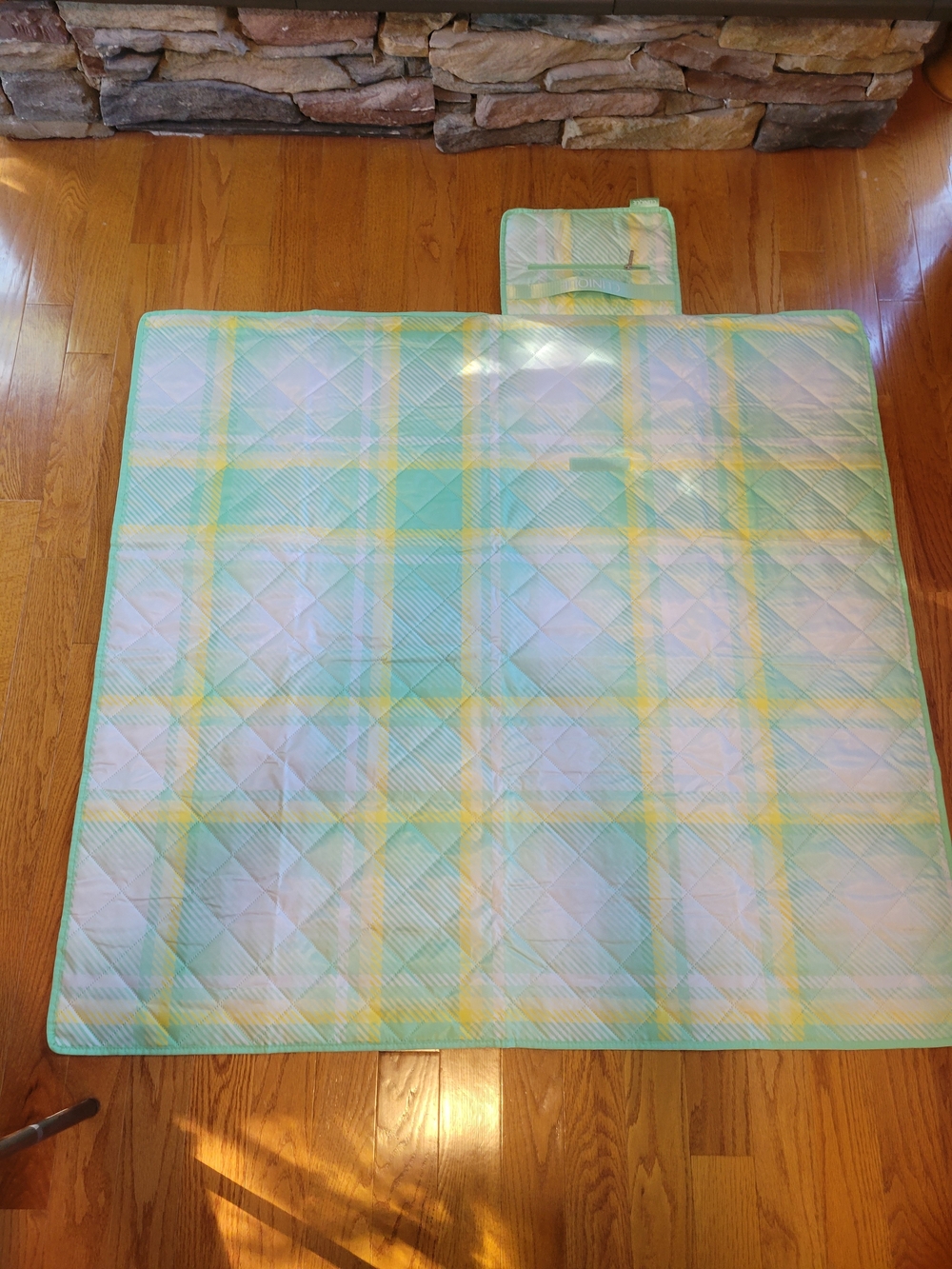 Clinique Quilted Plaid Mat in Mint Green and Pastel Yellow